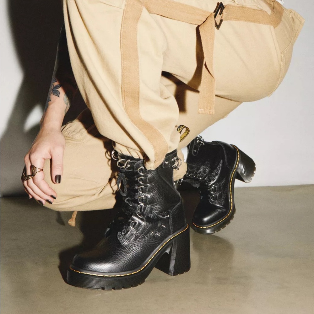 CHESNEY PIERCING LEATHER FLARED HEEL LACE UP BOOTS